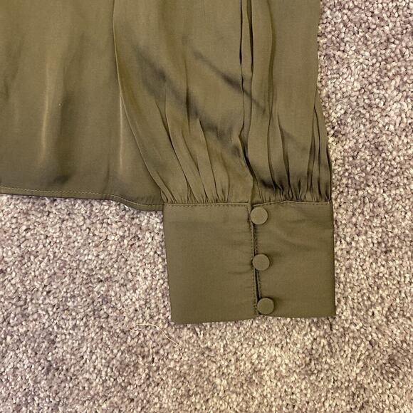 Express Women's Satin V-Neck Cuff Sleeve Top Olive Green Size XS - NWT $58 - Picture 7 of 15